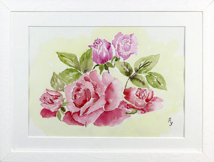 1 Les roses .  Aquarelle de Yolande Alary