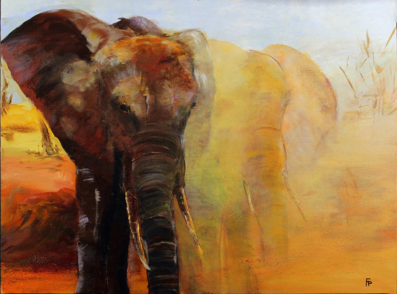 202 Les deux éléphants. Acrylique de PELISSOU Françoise