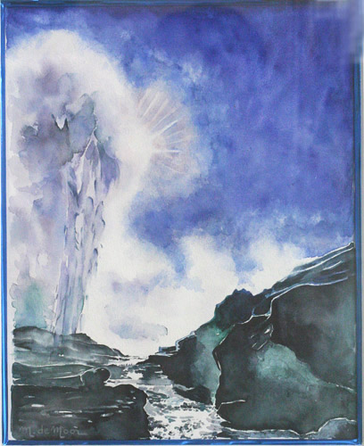 Le Pohuto, geyser, Nlle Zélande      Aquarelle de Monique De Moor