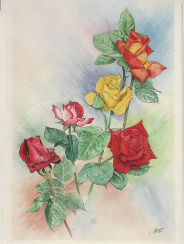 Les Roses           Lavis à l'encre acrylique de Tony Misérachs