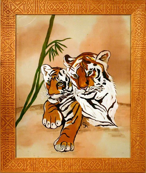 Les Tigres         Peinture sur soie de Josette Griffe
